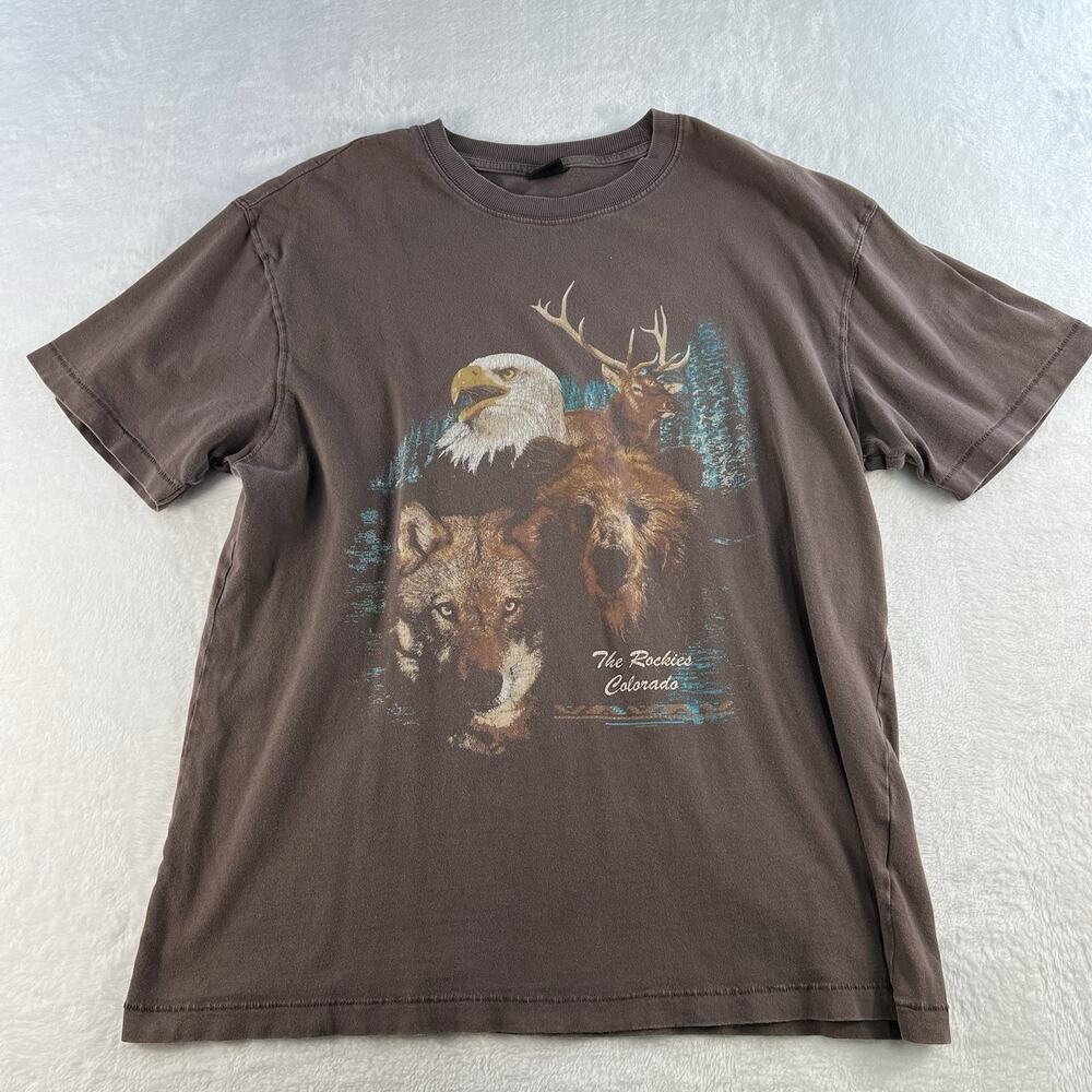 Cotton On L Large T-Shirt Loose Fit The Rockies Colorado Eagle Wolf Bear Grunge - Picture 3 of 15